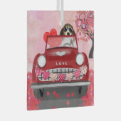 Beagle Dog Driving Auto met hart Valentijnse Glas Ornament (Voorkant Rechts)
