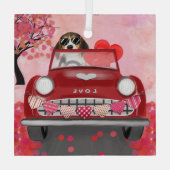 Beagle Dog Driving Auto met hart Valentijnse Glas Ornament (Achterkant)