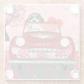 Beagle Dog Driving Auto met hart Valentijnse Glazen Onderzetter (Achterkant)