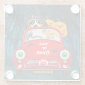 Beagle Dog Driving Car Scary Halloween Glazen Onderzetter (Achterkant)