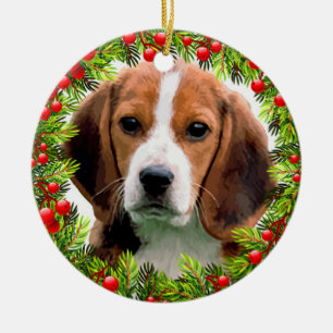 Beagle Dog Elegant Waterverf Kerstmis Keramisch Ornament