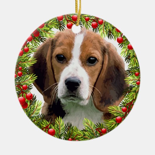 Beagle Dog Elegant Waterverf Kerstmis Keramisch Ornament (Voorkant)