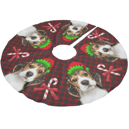 Beagle Dog Elves Candy Canes Buffel Plaid Kerstboom Rok (Gekanteld)