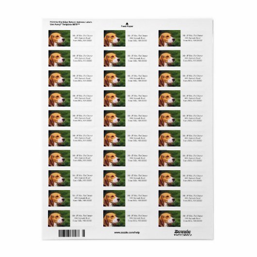Beagle Dog Face Return Address Mailing Stickers (Full Sheet)