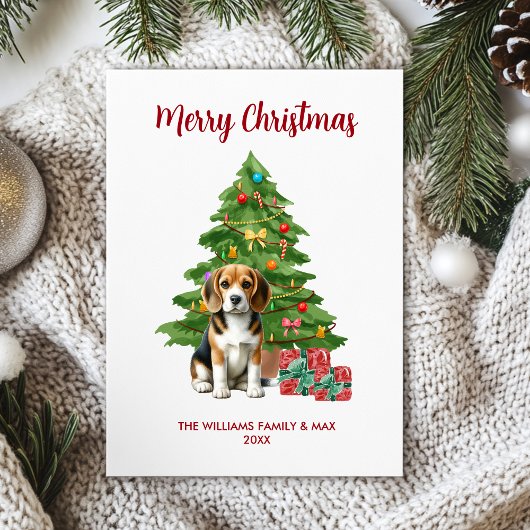 Beagle Dog Familie Kerstmis Feestdagenkaart