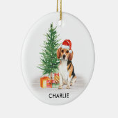 Beagle Dog Festive Santa Persoonlijke Kerstmis Keramisch Ornament (Rechts)