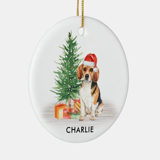 Beagle Dog Festive Santa Persoonlijke Kerstmis Keramisch Ornament (Rechts)