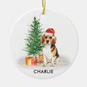 Beagle Dog Festive Santa Persoonlijke Kerstmis Keramisch Ornament (Voorkant)