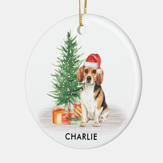 Beagle Dog Festive Santa Persoonlijke Kerstmis Keramisch Ornament (Links)