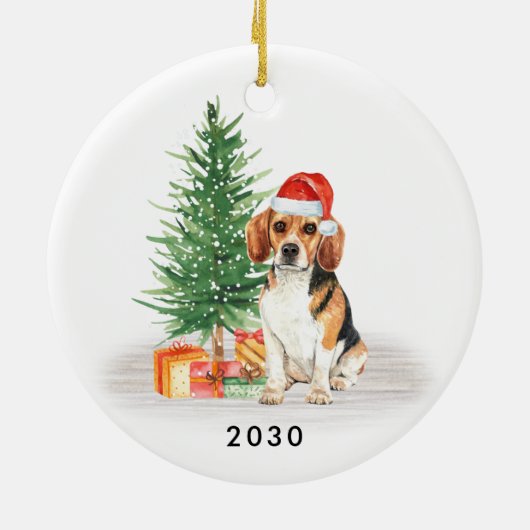 Beagle Dog Festive Santa Persoonlijke Kerstmis Keramisch Ornament (Achterkant)