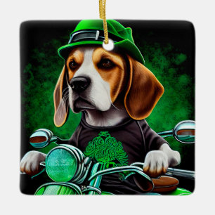 Beagle Dog fiets St. Patrick's Day Keramisch Ornament