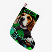 Beagle Dog fiets St. Patrick's Day Kleine Kerstsok (Voorkant (Hangend))