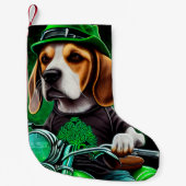 Beagle Dog fiets St. Patrick's Day Kleine Kerstsok (Voorkant)