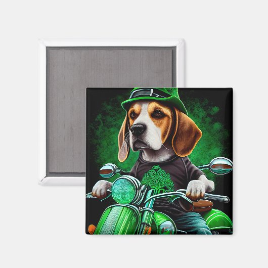 Beagle Dog fiets St. Patrick's Day Magneet (Voorkant / Achterkant)
