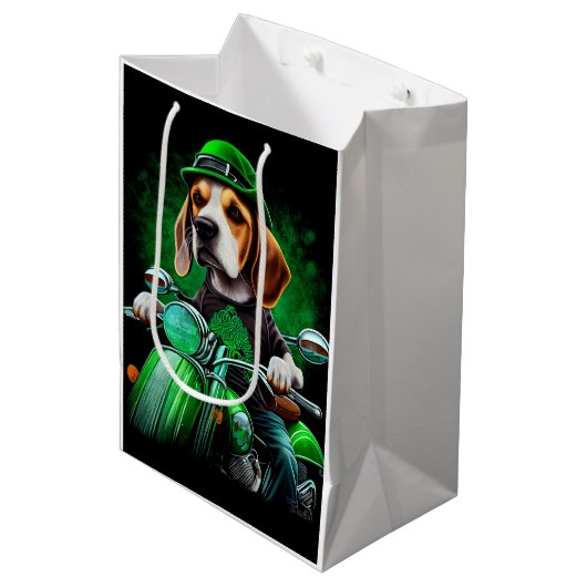 Beagle Dog fiets St. Patrick's Day Medium Cadeauzakje (Voorkant Gekanteld)