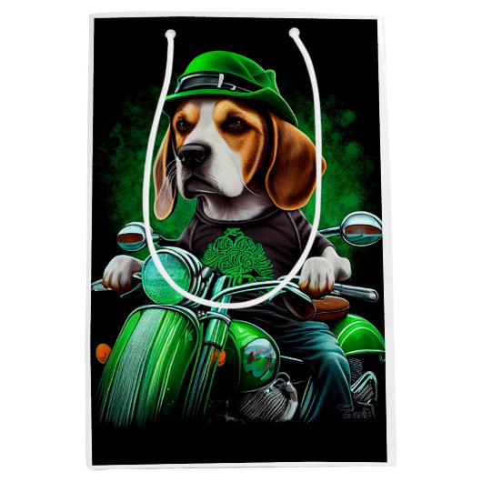 Beagle Dog fiets St. Patrick's Day Medium Cadeauzakje (Voorkant)