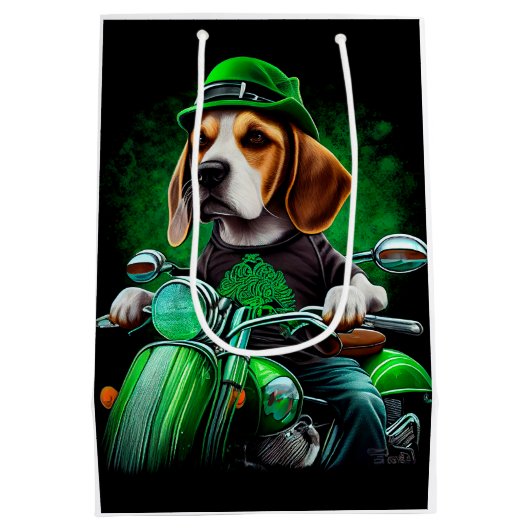 Beagle Dog fiets St. Patrick's Day Medium Cadeauzakje (Achterkant)