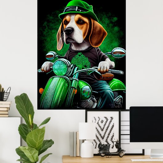 Beagle Dog fiets St. Patrick's Day Poster (Thuiskantoor)