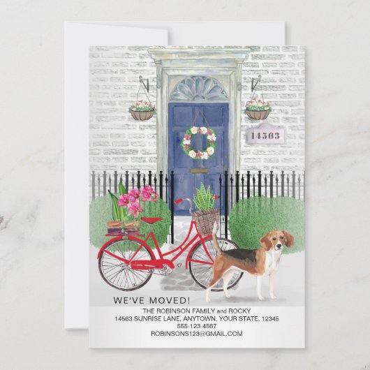 Beagle Dog Fietsdeur Nieuw Huis Aankondiging (Voorkant)