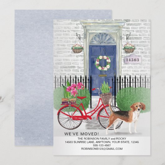 Beagle Dog Fietsdeur Nieuw Huis Aankondiging (Voorkant / Achterkant)