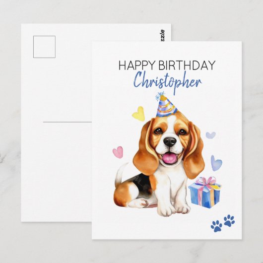 Beagle Dog gepersonaliseerd Gelukkige Verjaardag Briefkaart (Voorkant / Achterkant)