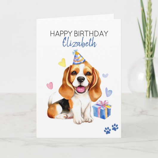 Beagle Dog gepersonaliseerd Gelukkige Verjaardag Kaart (Voorkant)