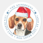 Beagle Dog gepersonaliseerd Kerstmis retour adres Ronde Sticker (Voorkant)