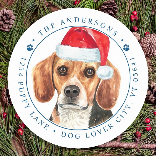 Beagle Dog gepersonaliseerd Kerstmis retour adres Ronde Sticker