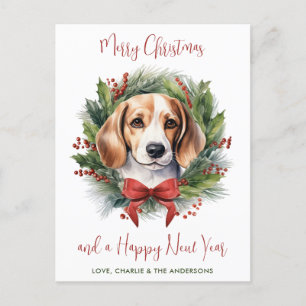 Beagle Dog gepersonaliseerde krans Vrolijk Kerstfe Feestdagenkaart