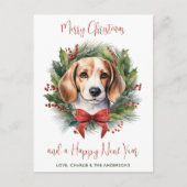 Beagle Dog gepersonaliseerde krans Vrolijk Kerstfe Feestdagenkaart (Voorkant)