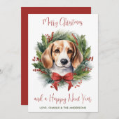 Beagle Dog gepersonaliseerde krans Vrolijk Kerstfe Feestdagenkaart (Voorkant / Achterkant)