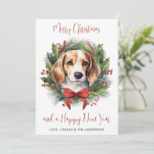 Beagle Dog gepersonaliseerde krans Vrolijk Kerstfe Feestdagenkaart (Staand voorkant)