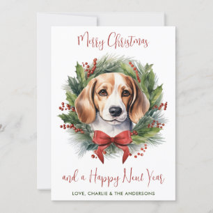 Beagle Dog gepersonaliseerde krans Vrolijk Kerstfe Feestdagenkaart