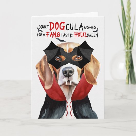 Beagle Dog Grappig Count DOGcula Halloween Feestdagen Kaart (Voorkant)