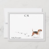 Beagle Dog Gray Border Monogram Jouw naam Notitiekaartje (Voorkant)