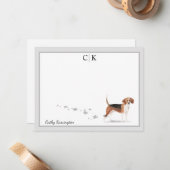 Beagle Dog Gray Border Monogram Jouw naam Notitiekaartje (Voorkant / Achterkant in situ)