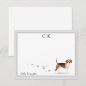 Beagle Dog Gray Border Monogram Jouw naam Notitiekaartje (Voorkant / Achterkant)