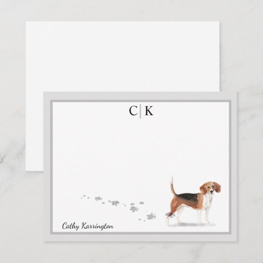 Beagle Dog Gray Border Monogram Jouw naam Notitiekaartje (Voorkant / Achterkant)