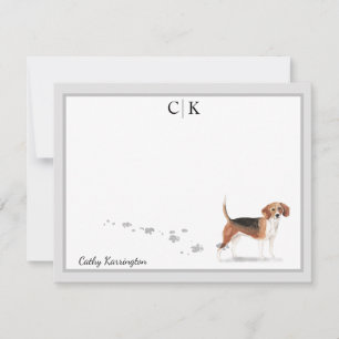 Beagle Dog Gray Border Monogram Jouw naam Notitiekaartje