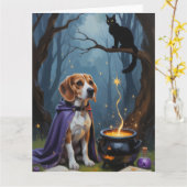 Beagle Dog grillige Halloween schilderij Kaart (Gele Bloem)