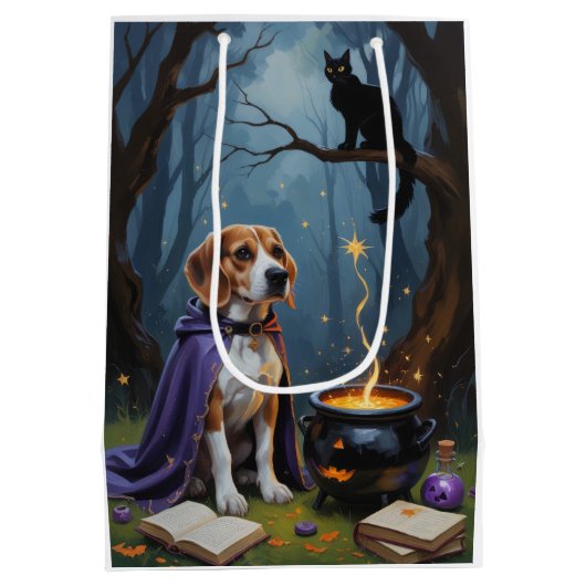 Beagle Dog grillige Halloween schilderij Medium Cadeauzakje (Achterkant)