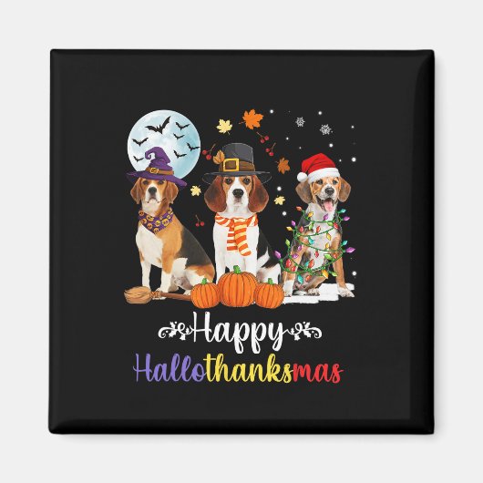 Beagle Dog Halloween Merry KerstHappy Magneet (Voorkant)
