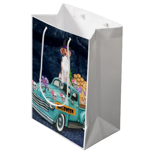 Beagle Dog Halloween Truck Scary Night Medium Cadeauzakje (Voorkant Gekanteld)