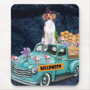 Beagle Dog Halloween Truck Scary Night Muismat