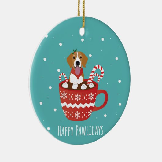 Beagle Dog Happy Pawlidays Keramisch Ornament (Rechts)