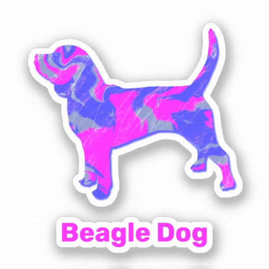 Beagle Dog Hot Pink & Blue Vinyl Sticker (Voorkant)