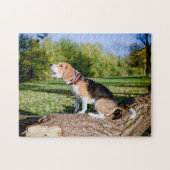 Beagle Dog Howling op Log Puzzle Legpuzzel (Horizontaal)