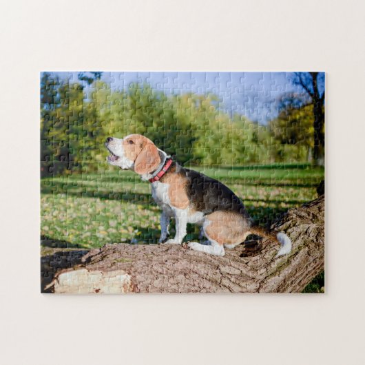 Beagle Dog Howling op Log Puzzle Legpuzzel (Horizontaal)