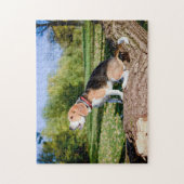 Beagle Dog Howling op Log Puzzle Legpuzzel (Verticaal)