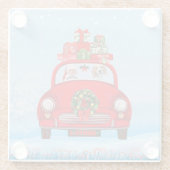 Beagle Dog in auto met kerstman Glazen Onderzetter (Achterkant)